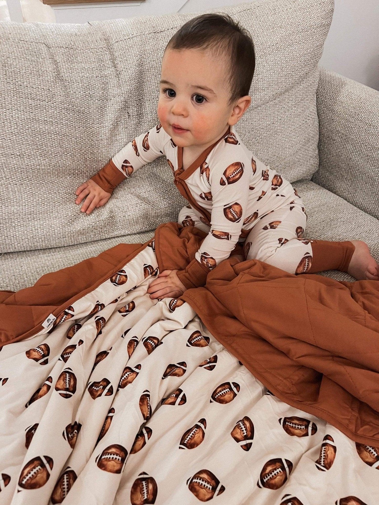 Football Print Quilted Bamboo Blanket for Baby -- 1.0 Tog