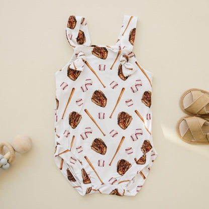 Grand Slam Baseball Bamboo Knotted Shortalls for Baby