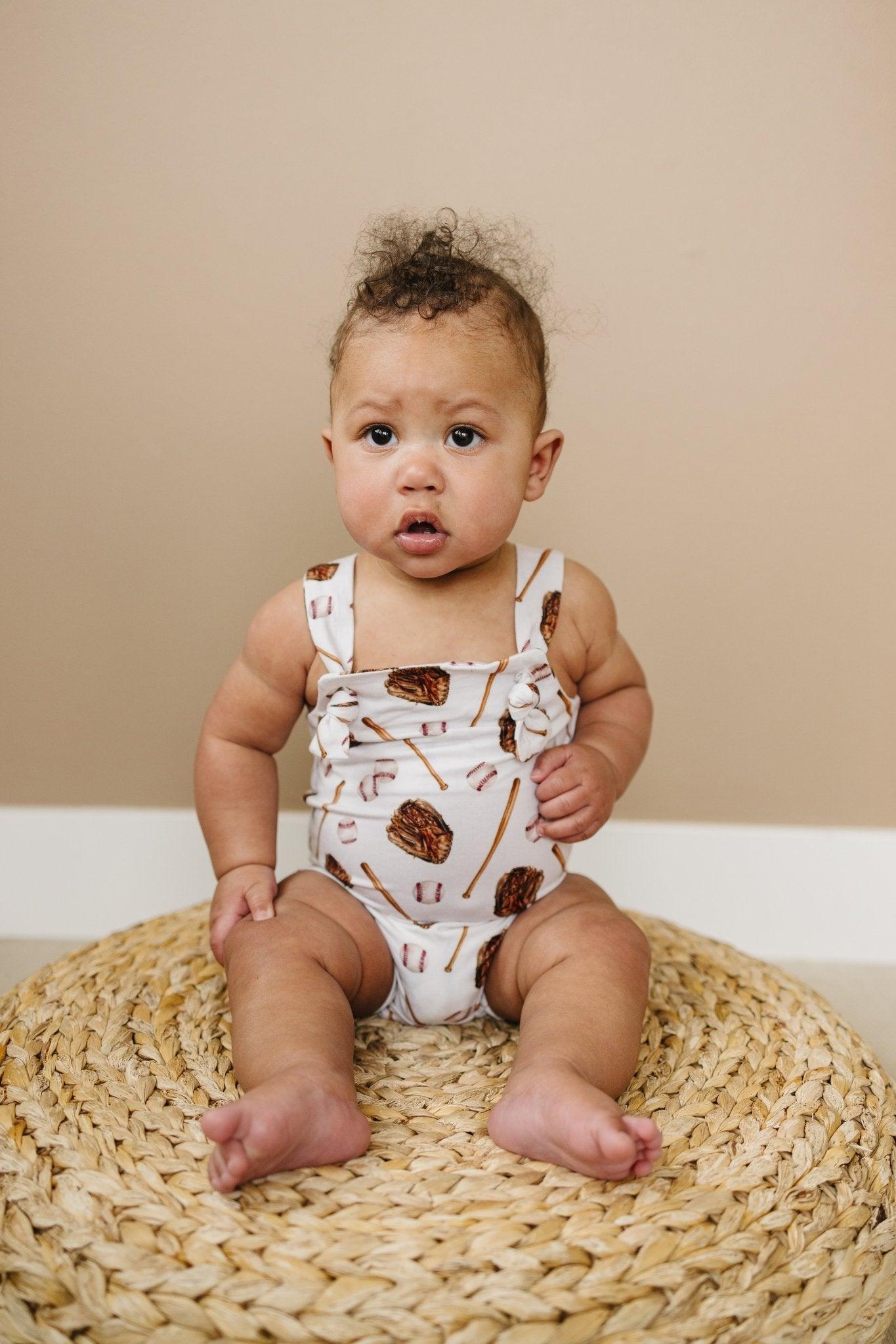 Grand Slam Baseball Bamboo Knotted Shortalls for Baby