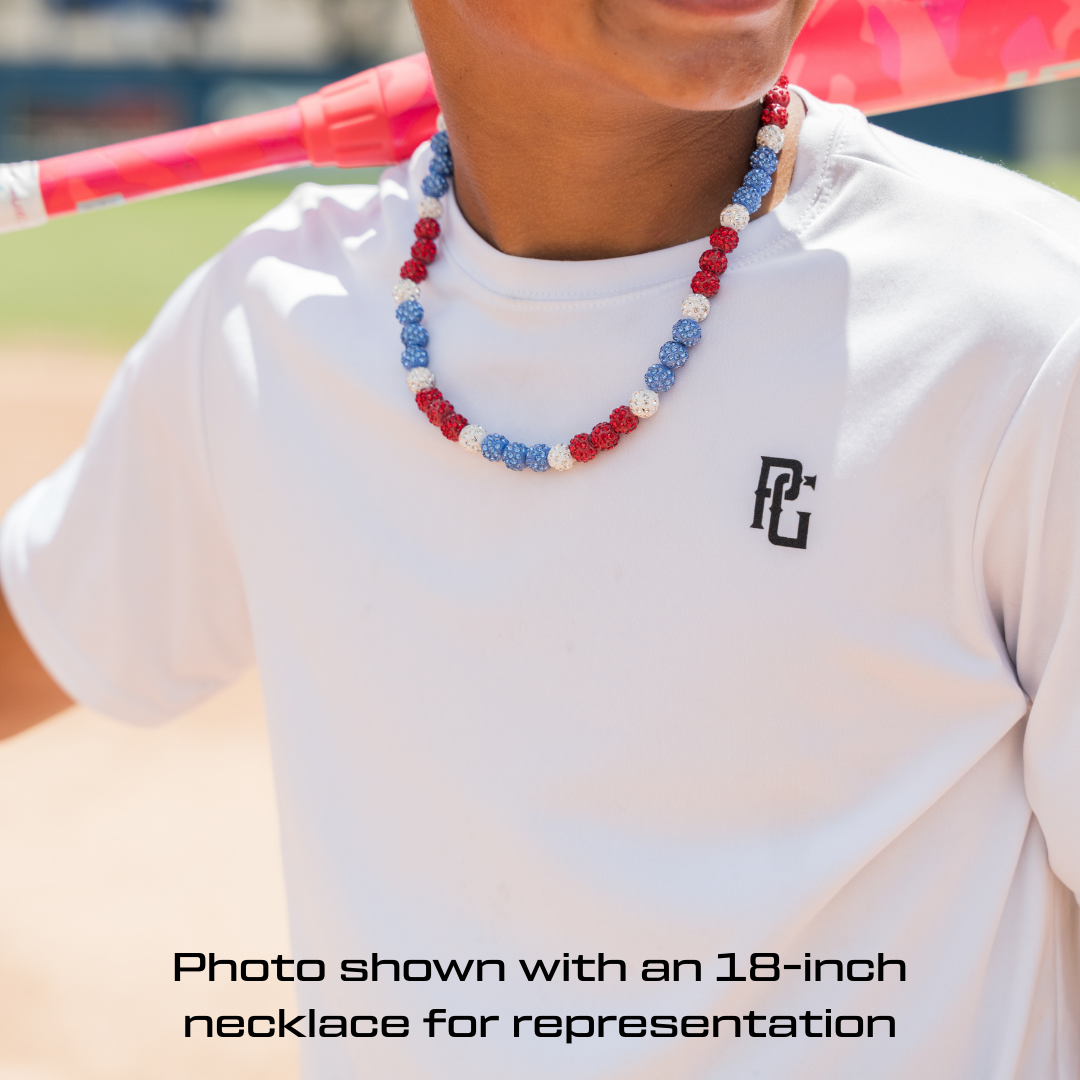 Americano Iced Out Baseball Bead Necklace | Red, White & Blue