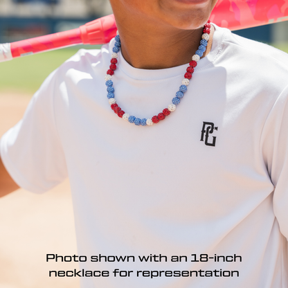 Americano Iced Out Baseball Bead Necklace | Red, White & Blue