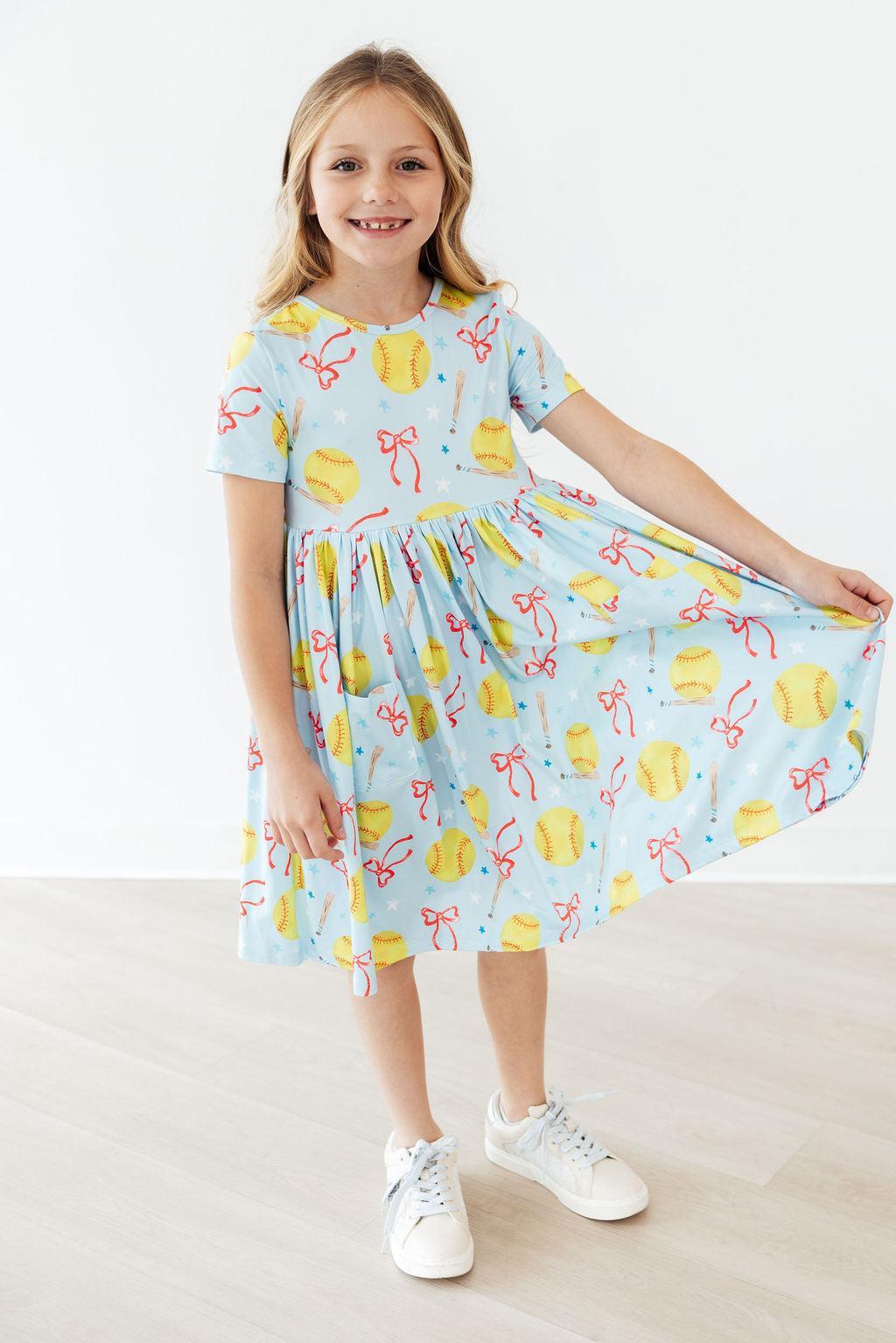 Softball Sweetie Short Sleeve Twirl Dress with Pocket