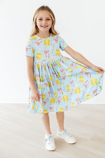 Softball Sweetie Short Sleeve Twirl Dress with Pocket