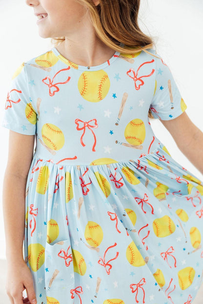 Softball Sweetie Short Sleeve Twirl Dress with Pocket