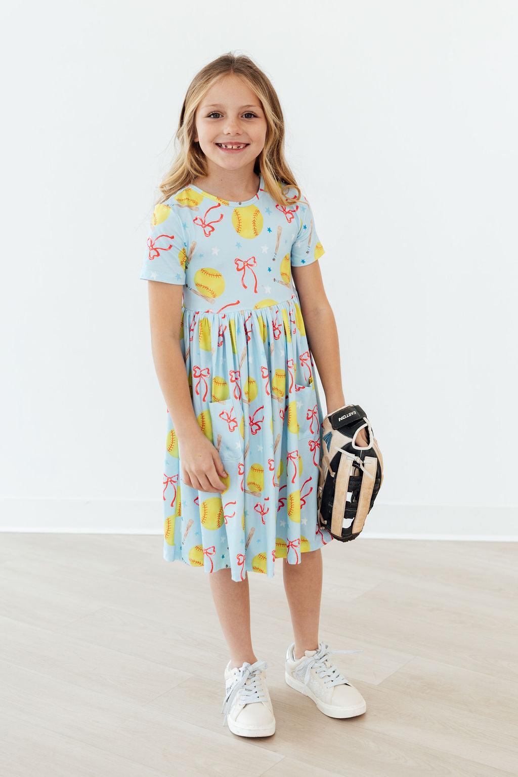 Softball Sweetie Short Sleeve Twirl Dress with Pocket