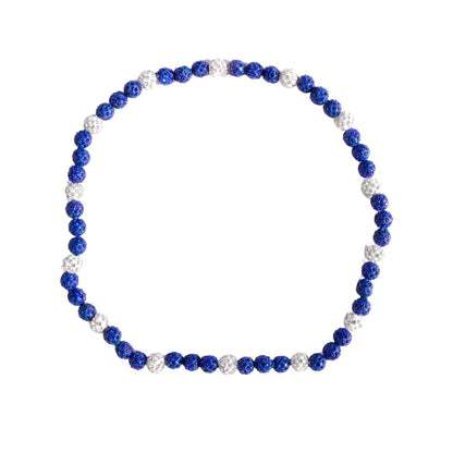 Orbit Iced Out Baseball Bead Necklace | Dark Blue & White