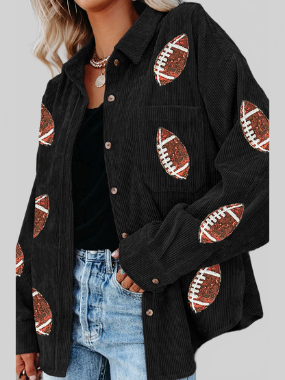 Sequin Football Button-Up Long Sleeve Jacket -- Game Day Glam