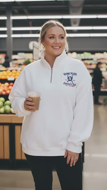 Home Plate Social Club Embroidered Quarter Zip | Baseball Mom Pullover