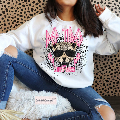 Definitely Tired -- Leopard Print Cheer Mom Graphic Top